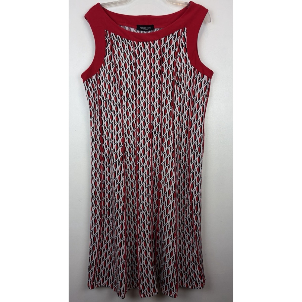 Print Dress Women 1X Plus Red Geometric Shift Knee Sleeveless Patriotic